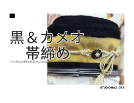 白地の振袖に黒いカメオがついてる帯締めの写真